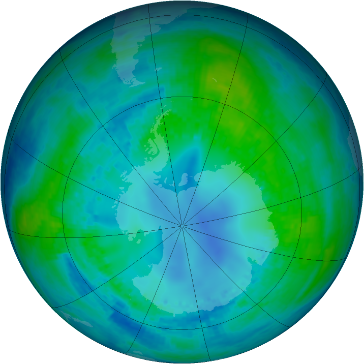 Antarctic ozone map for 29 April 2003